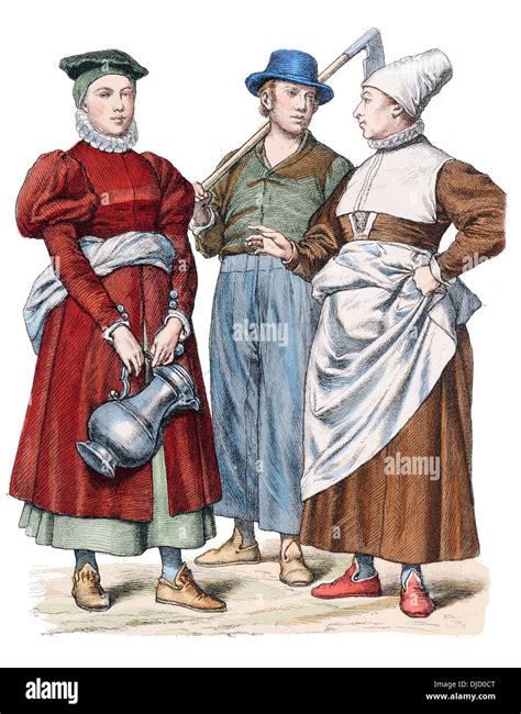 Late 16th Century Xvi 1500s German Costumes Left To Right Woman Stock