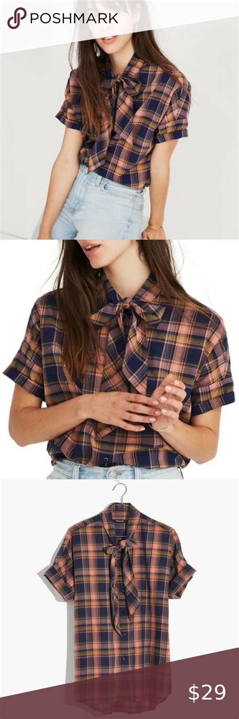 Madewell Tie Neck Shirt Junipero Plaid Size Small Plaid Shirt With