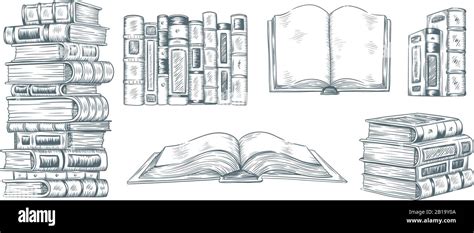 Hand Drawing Books Drawn Sketch Of Literature School Or College