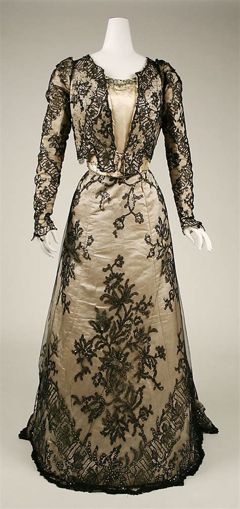 1898 Evening Dress Origin American Lace Over Silk Satin