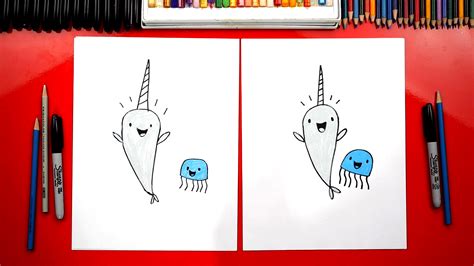 Erase any remaining guide lines and darken / thicken lines to make it look nice and crisp. How To Draw Narwhal And Jelly - Art For Kids Hub
