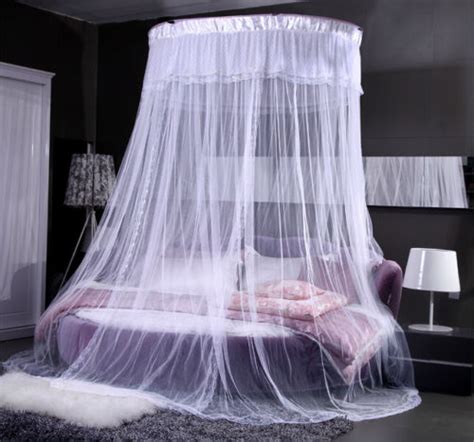 Mengersi canopy bed curtains with lights round dome bed curtains mosquito net for king queen full bed(blue and white). White Romantic Wedding Mosquito Nets Dome Canopy Bed ...