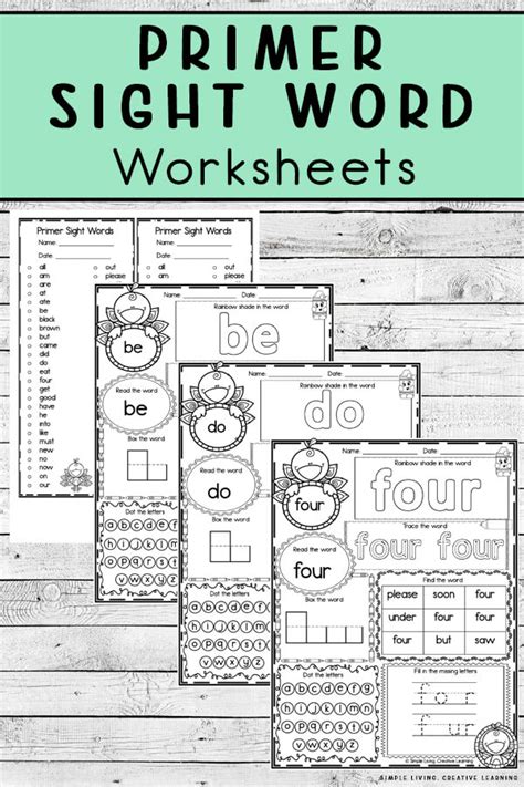 Primer Sight Word Worksheets Simple Living Creative Learning
