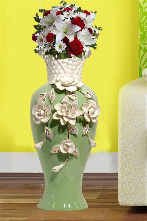 Tall Green Ceramic Flower Vases16 High Decorative Vases With