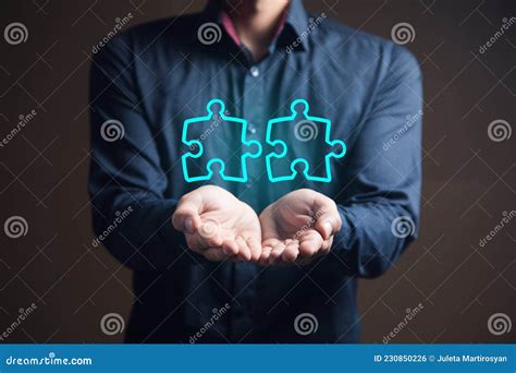 Businessman Holding Pieces Of Drawn Puzzles Stock Photo Image Of Work