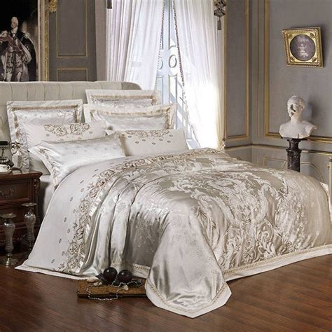 Silver Satin Embroidered Duvet Cover Luxury Bedding Set Duvet Cover Sets Duvet Bedding Sets