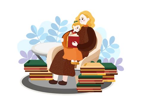 best mother story telling to her son illustration download in png and vector format