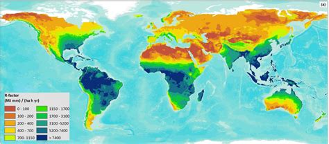 Maps that show the weather patterns like temperature and rainfall in an area. Global erosivity map shows differences between climatic regions