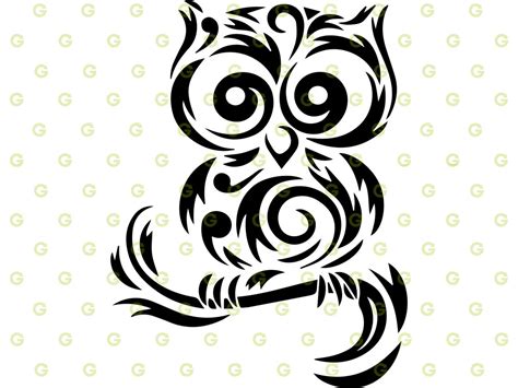 Tribal Owl Sitting On Branch Svg Design Owl Bird Svg Hooter Etsy
