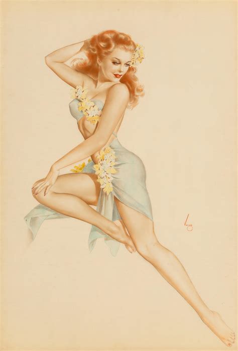alberto vargas girl with floral accessories 1940s r classicamericanpinup