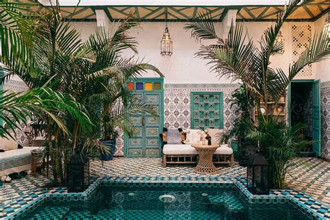 Beautiful Tiled Moroccan Riad Interior With Pool By Stocksy Contributor VISUALSPECTRUM Stocksy