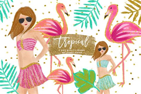 Tropical Clip Art Summer Clip Art Pack Flamingo Clipart Beach By