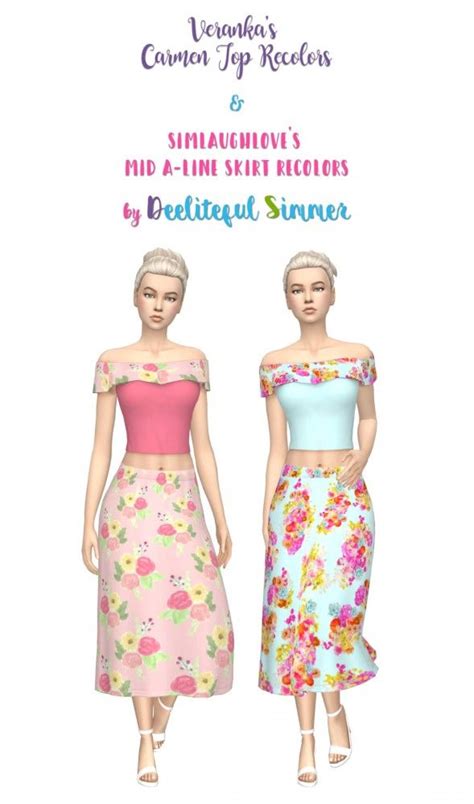 Deelitefulsimmer Carmen Top And Midi Skirt • Sims 4 Downloads Cute