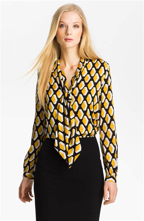Classiques Entier Refined Tie Neck Silk Blouse In Yellow Honeycomb Lyst