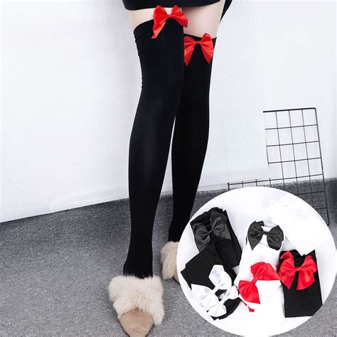 Fashion Sexy Bowknot Stockings Women Stretch Lace Bow Thigh High Stockings Over Knee Stockings