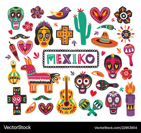 Set National Mexican Symbols And Traditional Vector Image