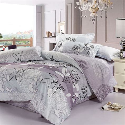 Purple And Grey Bedding Sets Floral Collection 4 Piece Gray