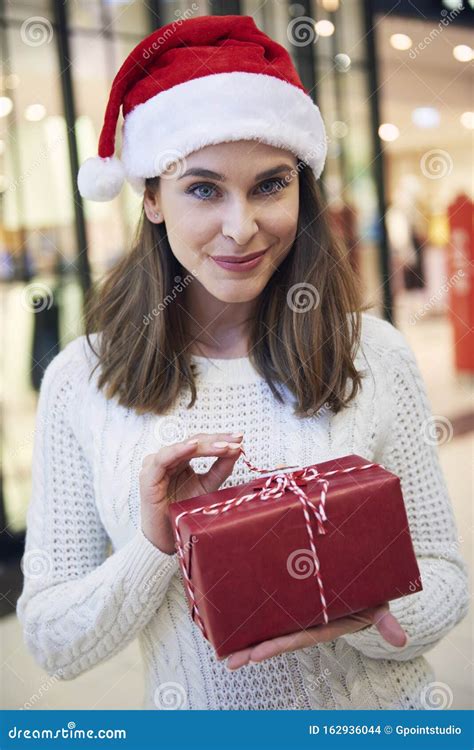 Woman Opening The Christmas Present Stock Photo Image Of Consumerism