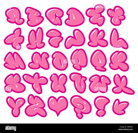Graffiti Bubble Gum Pink Vector Fonts With Gloss Over White Stock