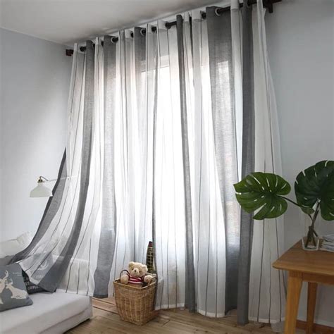 Alexandra cole 100% blackout curtains for bedroom living room burlap curtains 2. Gray and white vertical striped sheer curtains for bedroom ...