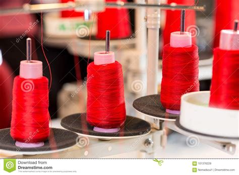 Spools Of Threads On Sewing Machine Cloth Fabric Stock Image Image