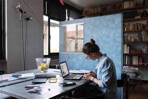 Architect Woman Working From Her Studio Office At Home By Stocksy