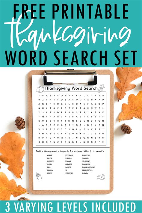 thanksgiving word search printable set 3 varying levels of difficulty included