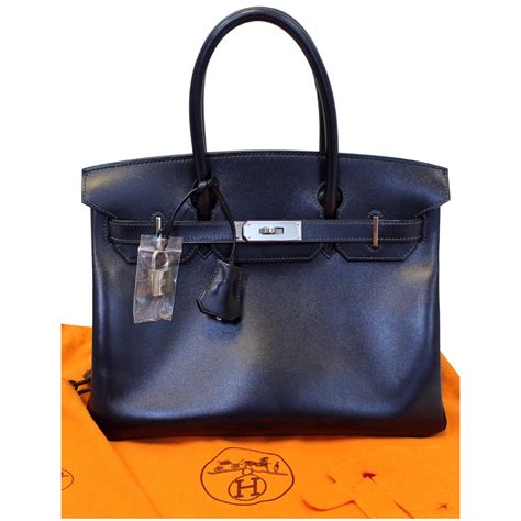 Hermes Birkin 30cm Smooth Calf Leather Silver Hardware Bag Navy Blue Us