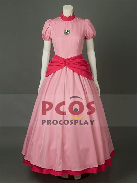 Super Mario Bros Princess Peach Pink Cosplay Costume And Crown Mp003319