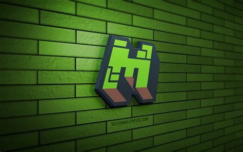 Скачать обои Minecraft 3d Logo 4k Green Brickwall Creative Games