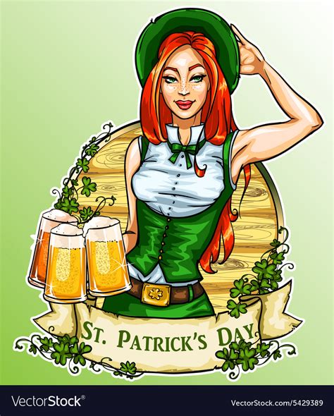St Patricks Day Label With Pretty Irish Girl Vector Image