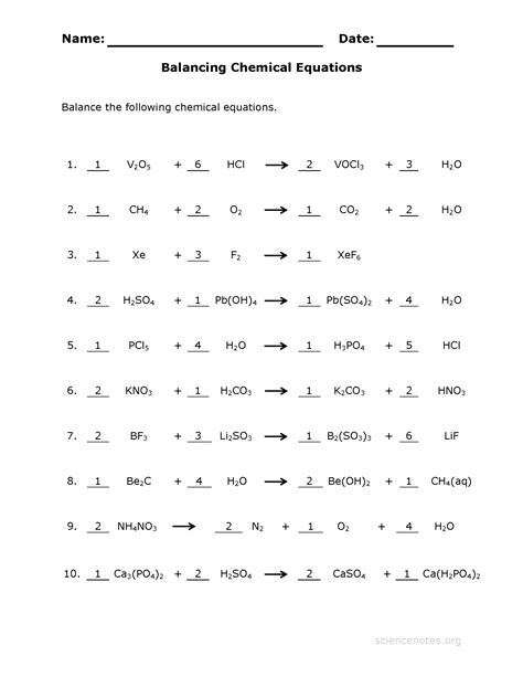 Types of reactions worksheet then balancing! Balancing Chemical Equations Worksheet Middle School Pdf ...