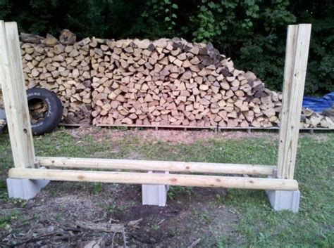 Diy Firewood Rack With Cinder Blocks And Rails Wood Storage Rack