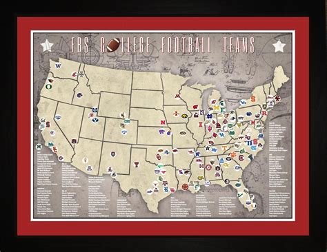 Fbs College Football Stadiums Teams Location Map 24x18 Etsy