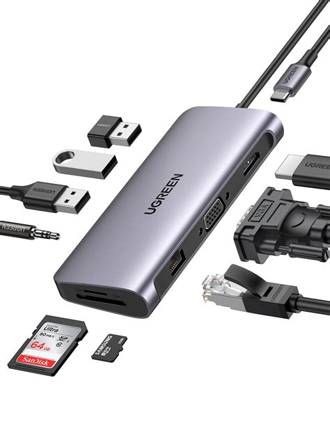 Ugreen Usb C Multiport Adapter In Usb C Dongle Ethernet Docking Station With K Hdmi Vga