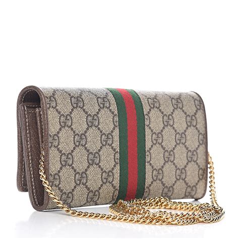 Gucci Gg Supreme Monogram Web Ophidia Wallet On Chain Brown 487315