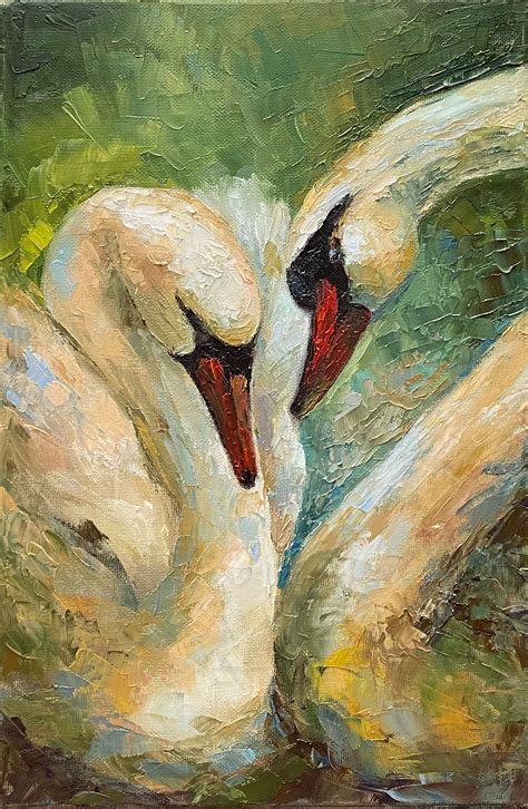 Swan Painting Couple Birds Original Art Swans Wall Art Two Etsy