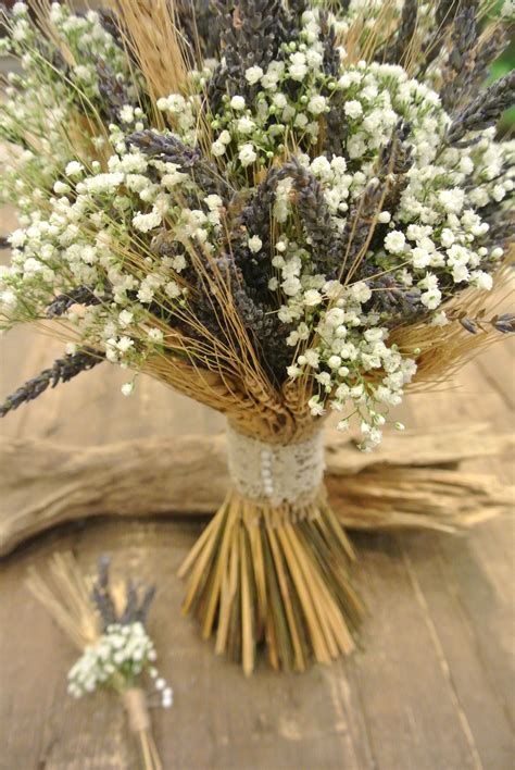 Rustic Bridal Bouquet With Wheat Lavender And Babys Breath Designed