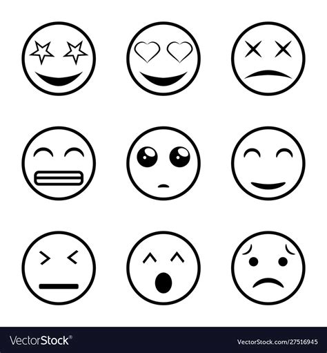 Set Outline Emoticons Emoji Royalty Free Vector Image