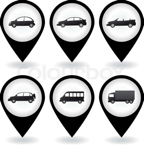 Transport Set Of Modern Car Icon With Black Pins Stock Vector Colourbox