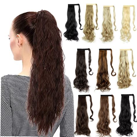 Long Wave Ponytail Extension Synthetic Wavy Curly Wrap Around Clip In