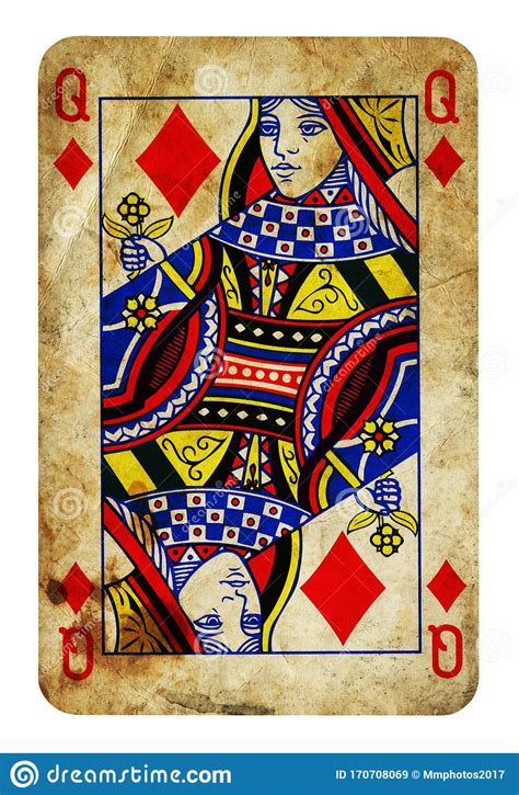 In french playing cards, the usual rank of a queen is between the king and the jack. Queen Of Diamonds Vintage Playing Card Isolated On White Stock Illustration - Illustration of ...