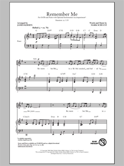 Remember Me Choral Satb Sheet Music By By Mark Schultz Satb 150549