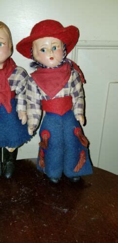 Antique Composition Cowboy And Cowgirl Dolls 7 Tall Ebay