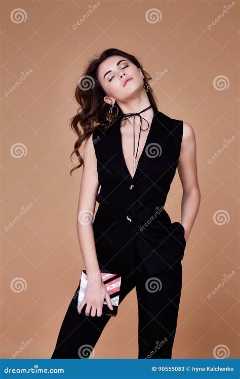 beautiful pretty girl wear black suit jacket and pants stock image image of hair beautiful