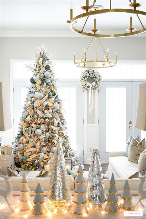Elegant Christmas Living Room Soft Blue Gold Citrineliving