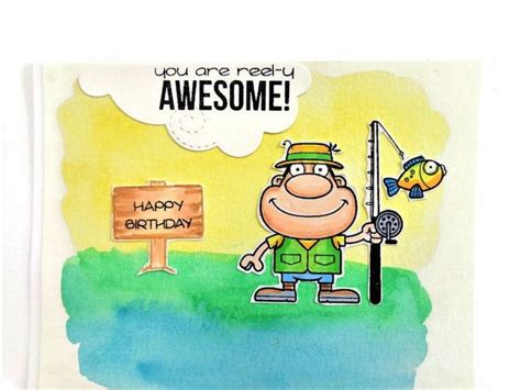 A Birthday Card With A Cartoon Character Holding A Fishing Pole And A