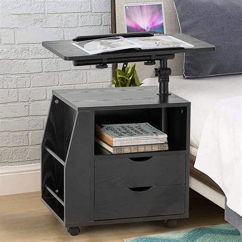 Erommy Bedside Table Height Adjustable End Table Wooden Nightstand