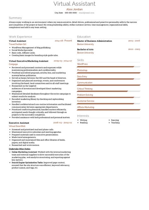 Virtual Assistant Resume Template Free Printable Templates