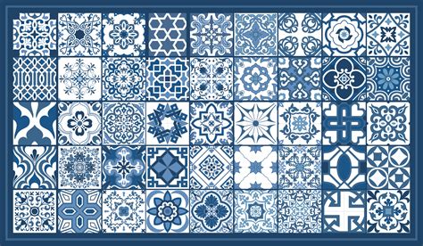 Blue And White Mosaic Pattern Tile Mat Tenstickers